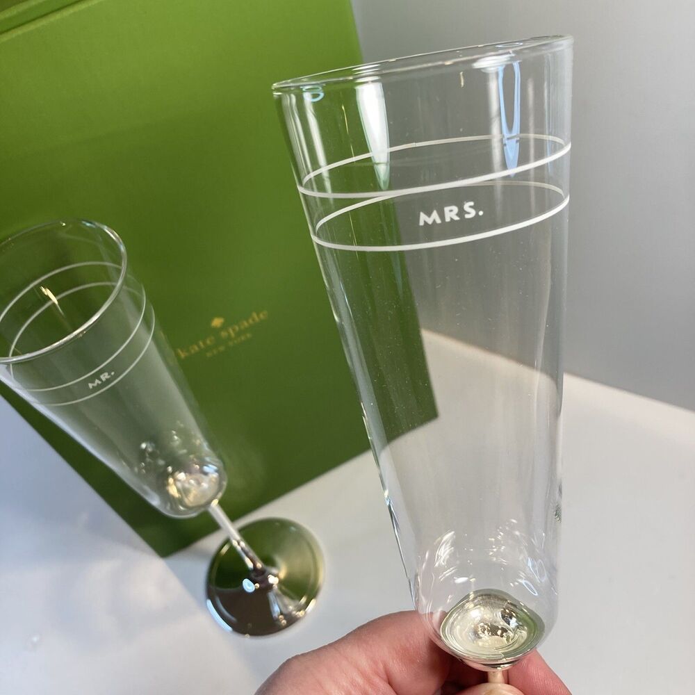 Kate Spade Lenox Wedding Champagne Flute Set Mr & Mrs Darling Point Crystal - Picture 5 of 10